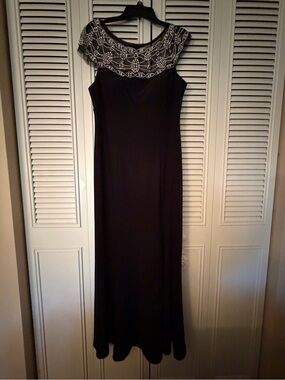 R&M Richards Black Maxi Gown with Beaded Yoke. Worn once.
